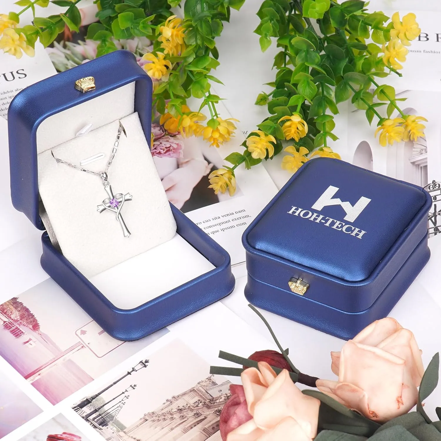 HOH-Tech Cross Necklace for Women 925 Sterling Silver 5A CZ Birthstone Cross Pendant Necklaces Cross Jewelry Valentine's Birthday Anniversary Wedding Christmas Mothers Day Gifts for Mom Wife