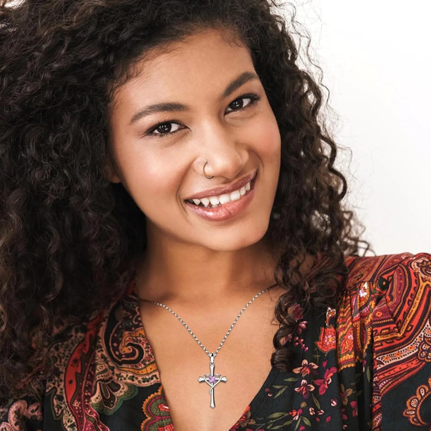HOH-Tech Cross Necklace for Women 925 Sterling Silver 5A CZ Birthstone Cross Pendant Necklaces Cross Jewelry Valentine's Birthday Anniversary Wedding Christmas Mothers Day Gifts for Mom Wife