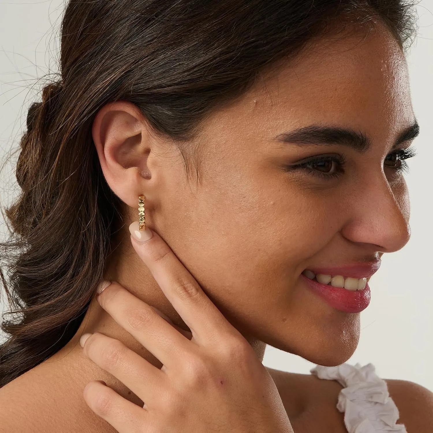 Hoop Earrings for Women-14K Gold Plated Leaf Twist Pearl Dot Boho Huggie Earrings for Women Gifts