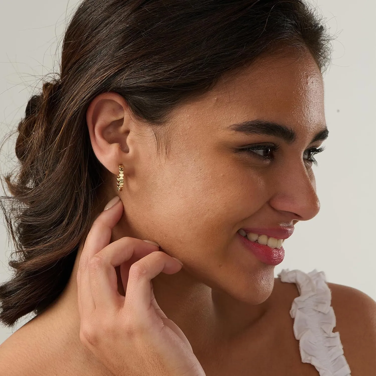 Hoop Earrings for Women-14K Gold Plated Leaf Twist Pearl Dot Boho Huggie Earrings for Women Gifts