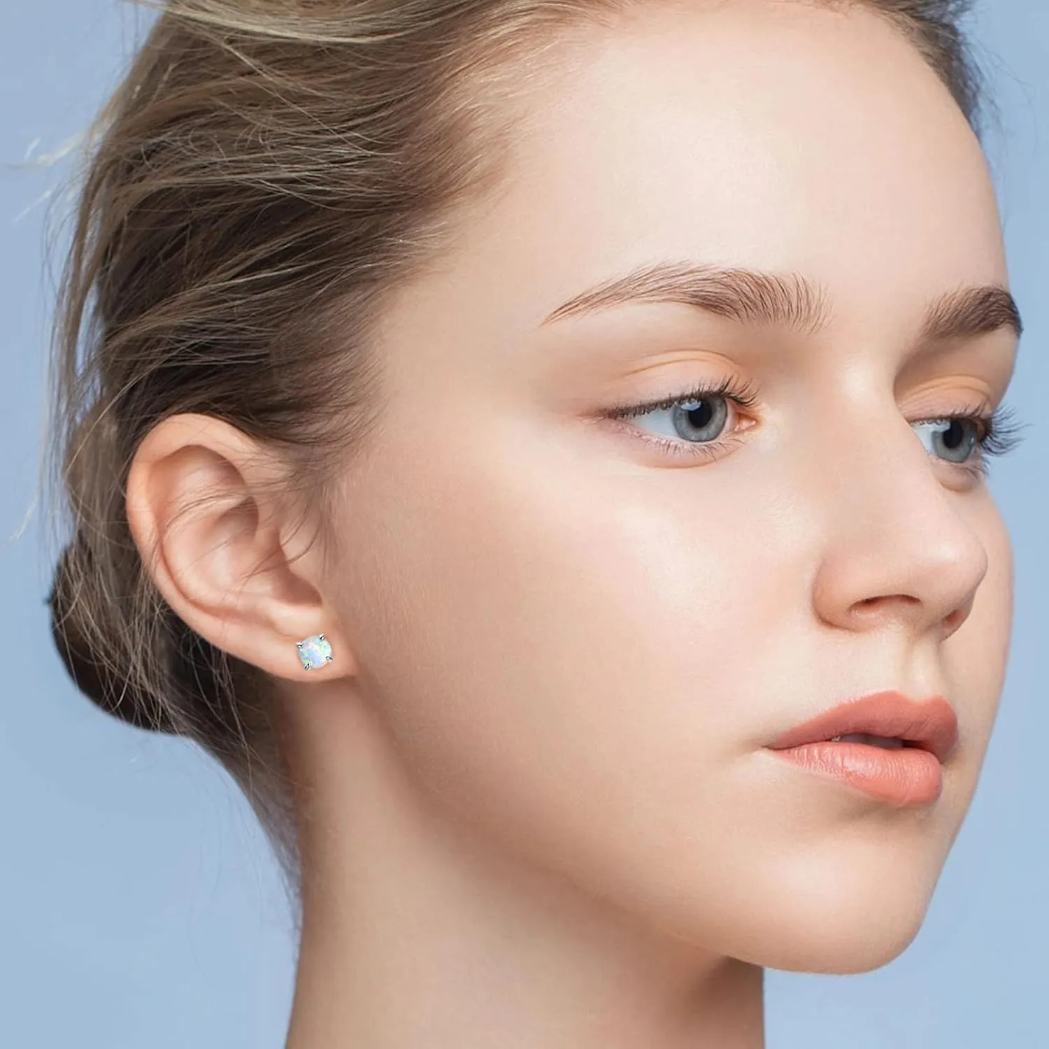 Hypoallergenic Earrings for Women: 925 Sterling Silver Rainbow Moonstone/Opal/Turquoise Screw Back Stud Earrings for Sensitive Ears Small Round Earrings Christmas Mother Day Jewelry Gifts (5mm/7mm)