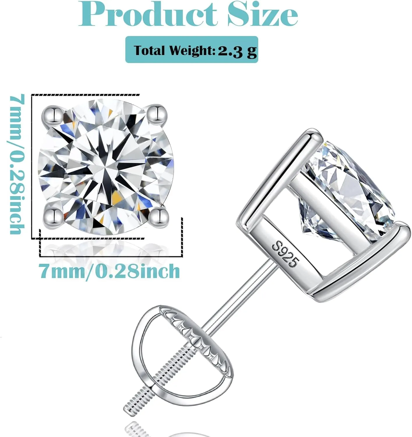 Hypoallergenic Earrings for Women: 925 Sterling Silver Rainbow Moonstone/Opal/Turquoise Screw Back Stud Earrings for Sensitive Ears Small Round Earrings Christmas Mother Day Jewelry Gifts (5mm/7mm)
