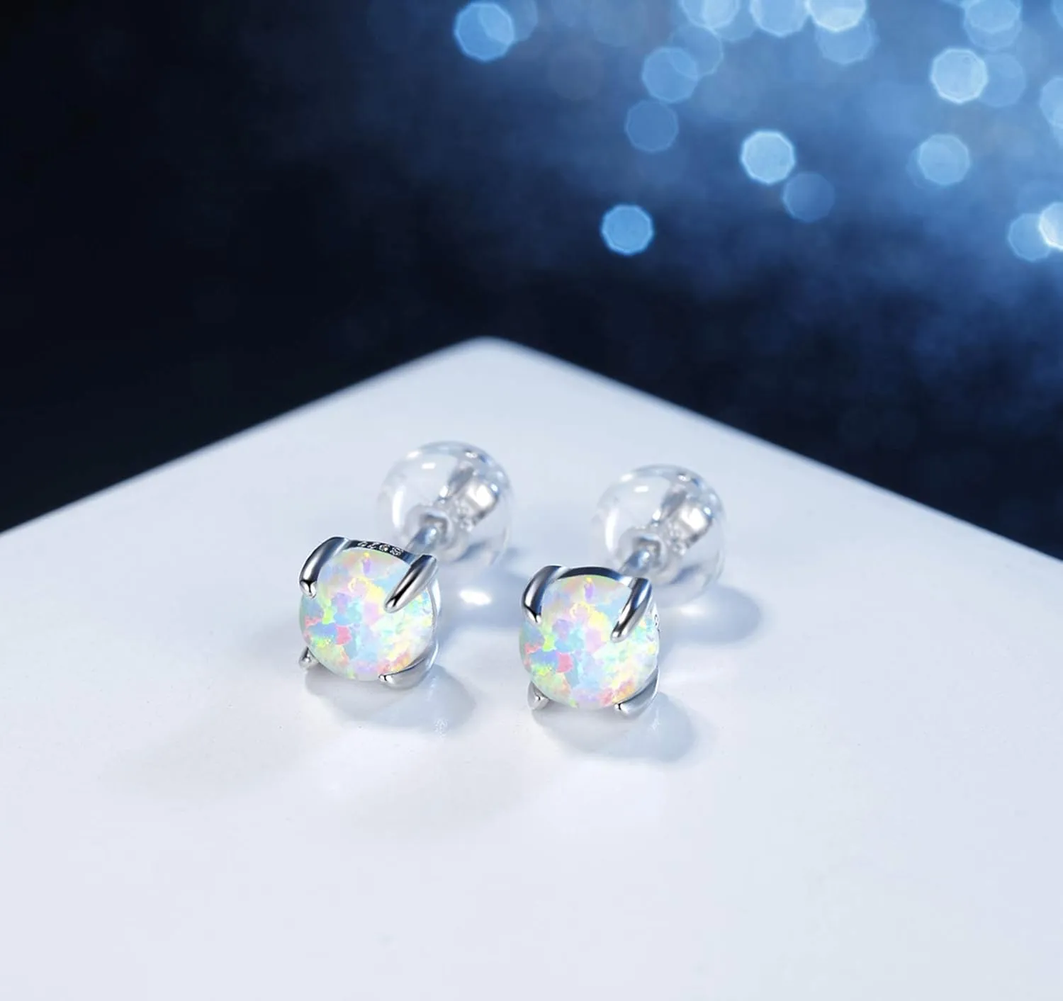 Hypoallergenic Earrings for Women: 925 Sterling Silver Rainbow Moonstone/Opal/Turquoise Screw Back Stud Earrings for Sensitive Ears Small Round Earrings Christmas Mother Day Jewelry Gifts (5mm/7mm)