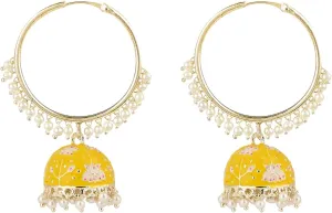 I Jewels Gold Plated Indian Bollywood Festive Party Wear Enamel Pearl Hoop Jhumki Earrings for Women (E2915)