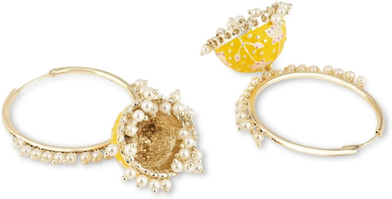 I Jewels Gold Plated Indian Bollywood Festive Party Wear Enamel Pearl Hoop Jhumki Earrings for Women (E2915)