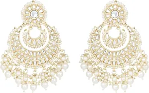 I Jewels Gold Plated Indian Wedding Bollywood Kundan Pearl Chandbali Earrings For Women (E3159)