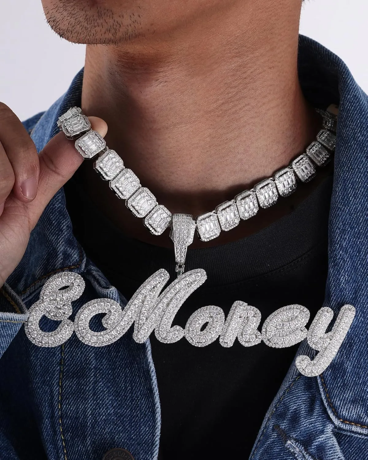 Iced Out Custom Name Necklace Personalized with Cuban Link Chain for Men and Women, Hip Hop 14k Real Gold Plated Initial Letter Pendant Necklaces, Handmade Customized Nameplate Jewelry for Rappers