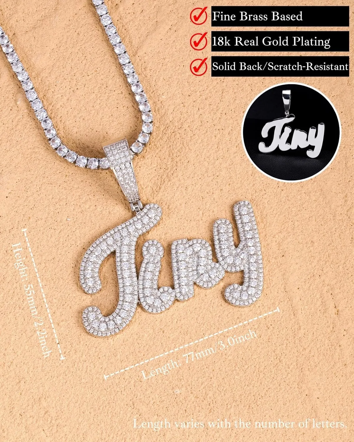 Iced Out Custom Name Necklace Personalized with Cuban Link Chain for Men and Women, Hip Hop 14k Real Gold Plated Initial Letter Pendant Necklaces, Handmade Customized Nameplate Jewelry for Rappers