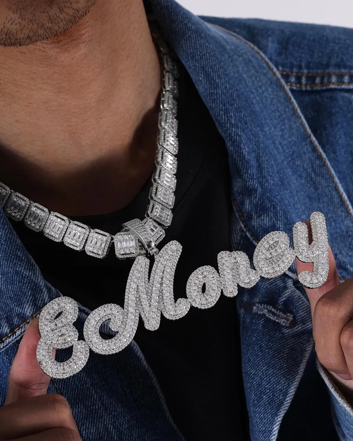 Iced Out Custom Name Necklace Personalized with Cuban Link Chain for Men and Women, Hip Hop 14k Real Gold Plated Initial Letter Pendant Necklaces, Handmade Customized Nameplate Jewelry for Rappers