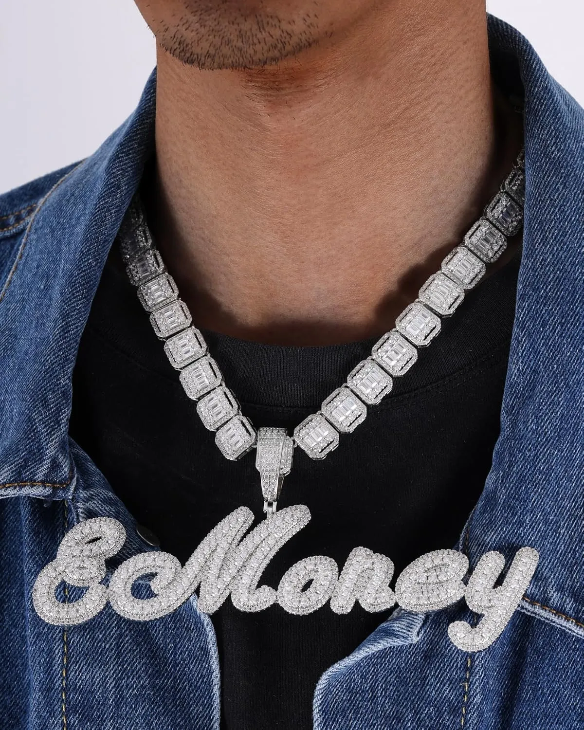 Iced Out Custom Name Necklace Personalized with Cuban Link Chain for Men and Women, Hip Hop 14k Real Gold Plated Initial Letter Pendant Necklaces, Handmade Customized Nameplate Jewelry for Rappers