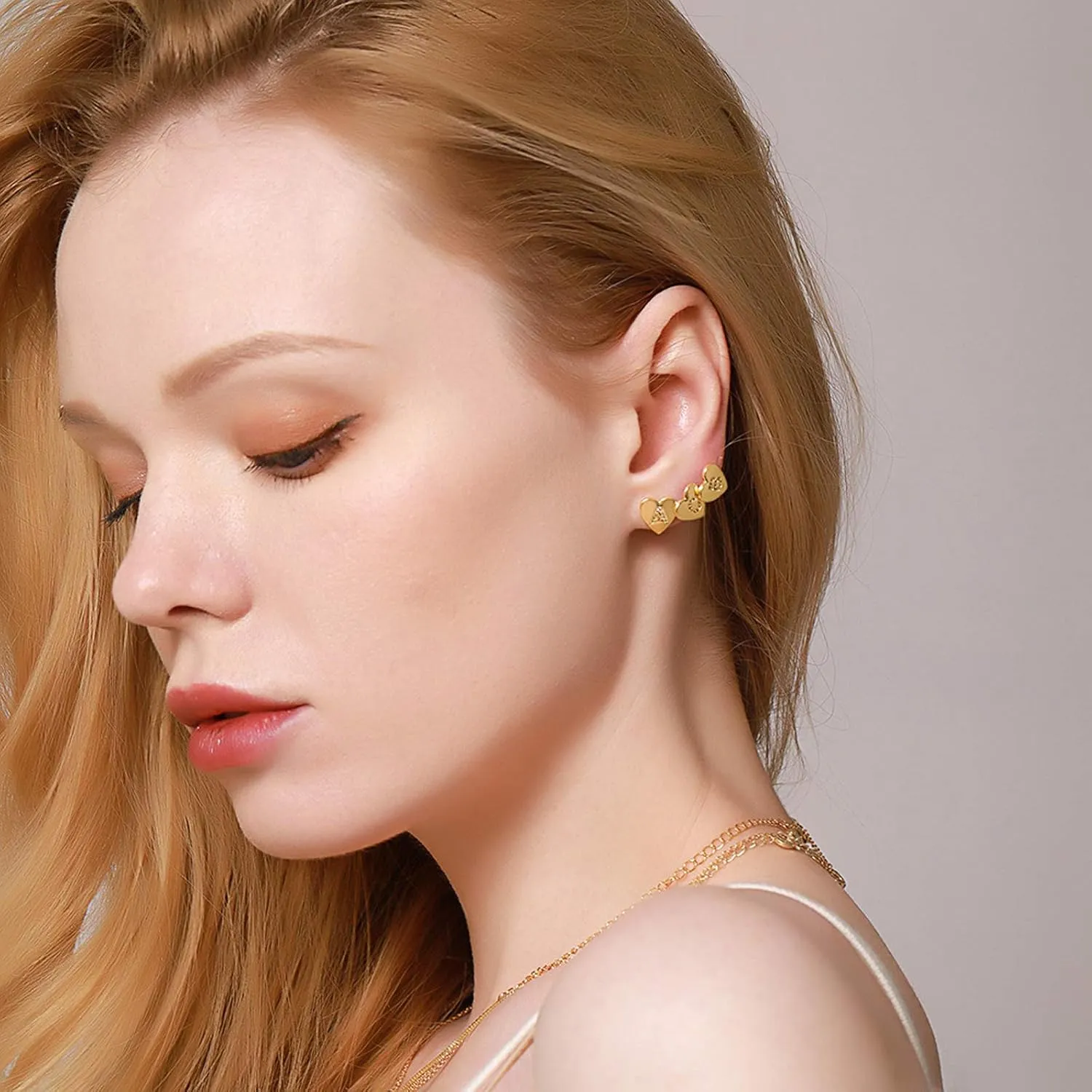 Initial Letter Gold Stud Earrings Set for Women Hypoallergenic Cubic Zirconia 14K Gold Sterling Silver Post Earrings 2 Pairs Set