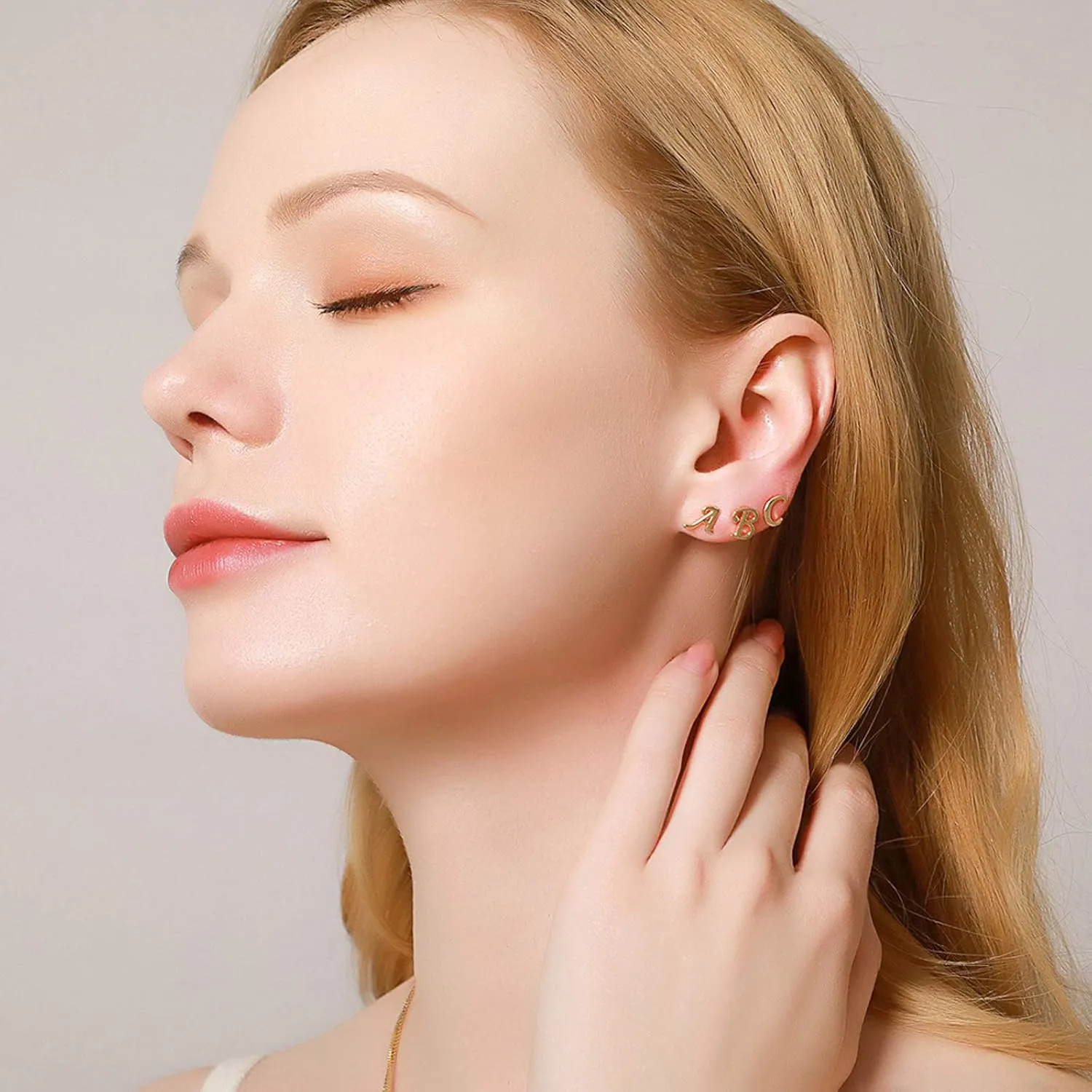 Initial Letter Gold Stud Earrings Set for Women Hypoallergenic Cubic Zirconia 14K Gold Sterling Silver Post Earrings 2 Pairs Set