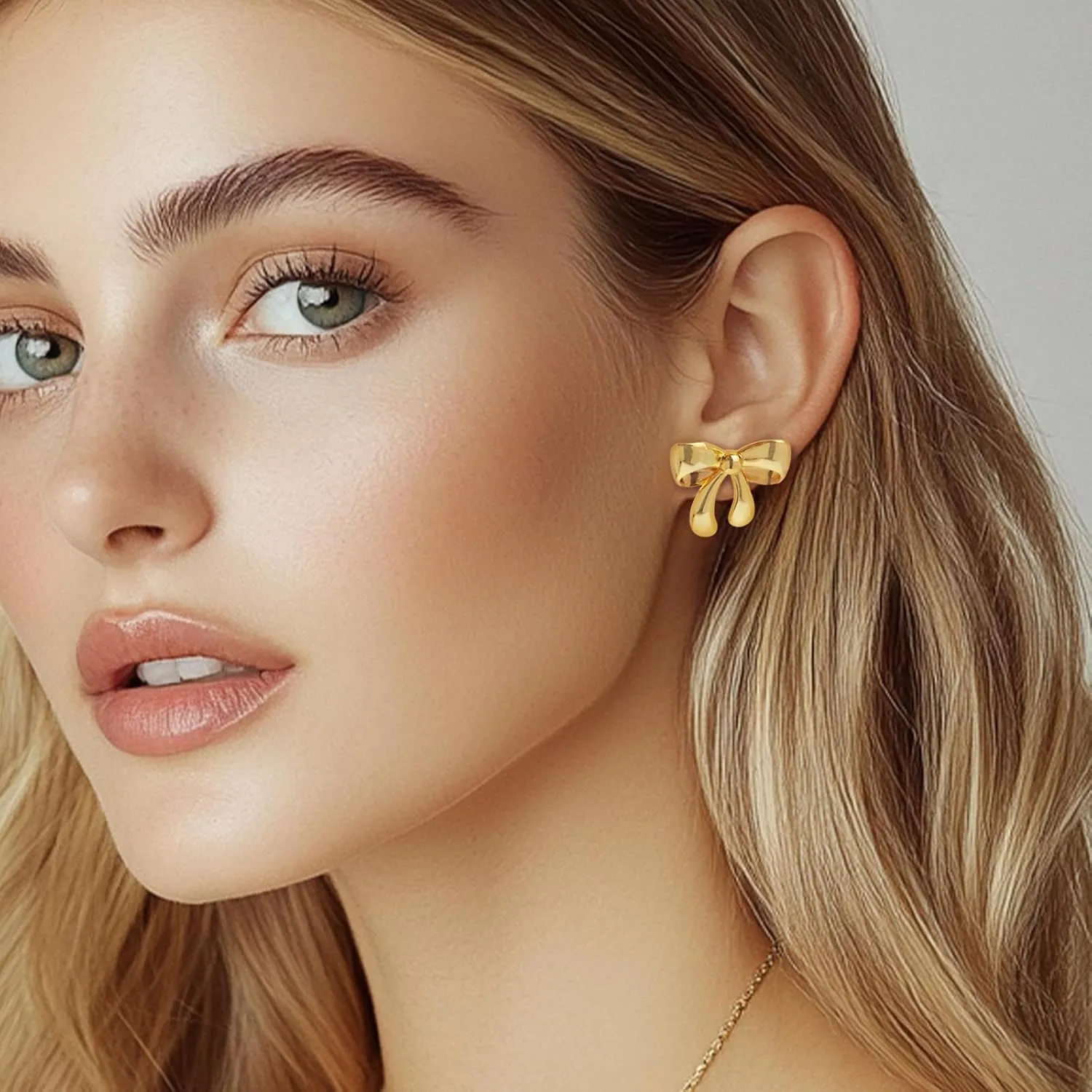 JeanBeau Chunky Bow Stud Earrings for Women Statement Trendy 14K Gold Plated Lightweight Ribbon Earings Everyday Fashion Jewelry Gift