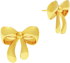 JeanBeau Chunky Bow Stud Earrings for Women Statement Trendy 14K Gold Plated Lightweight Ribbon Earings Everyday Fashion Jewelry Gift