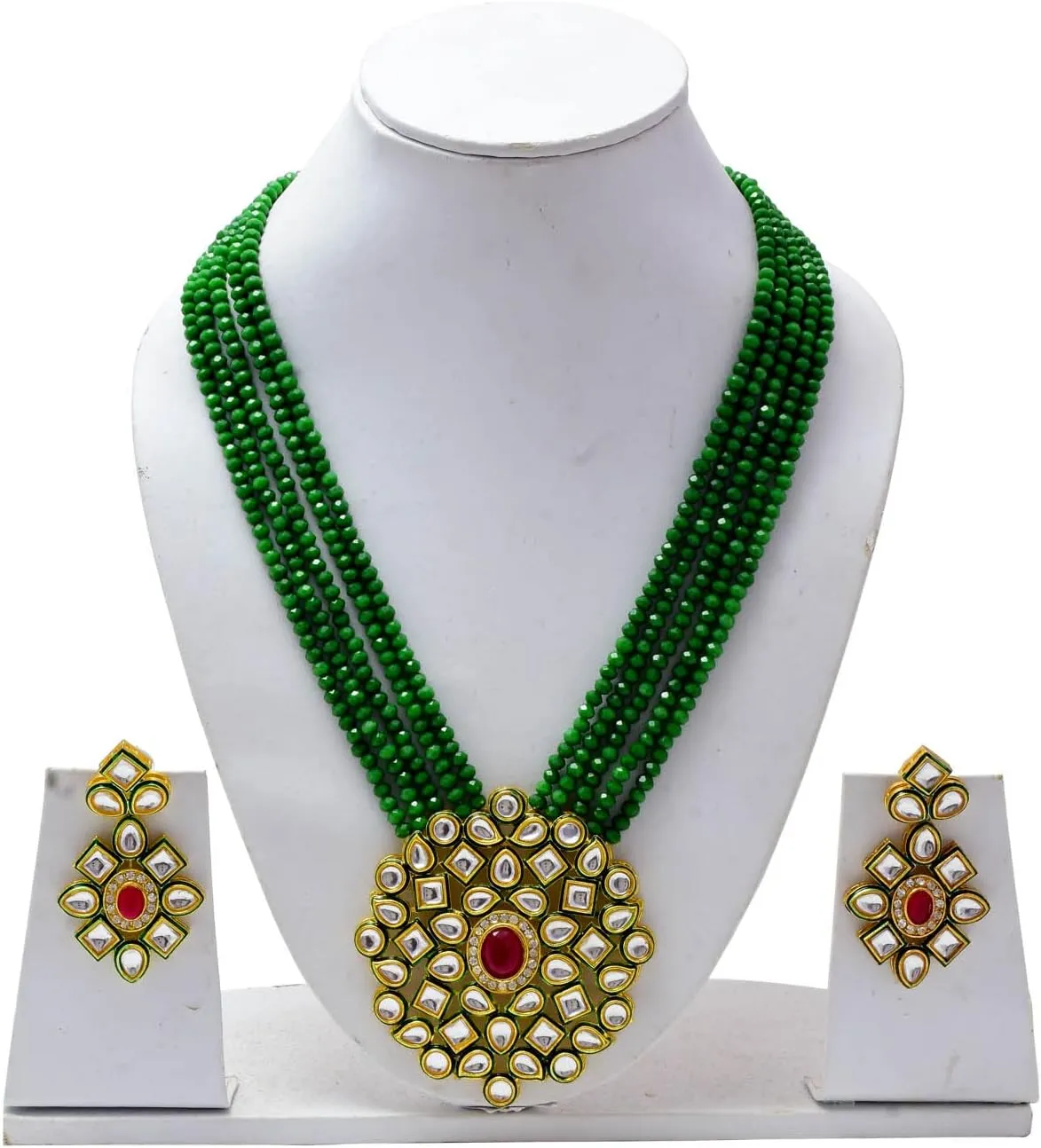 JewarHaat Necklace Layered Onyx Crystal Beads Gold Plated Pearl Polki Ad Cz Gold Tone Meena Work With Matching Earrings Long Jewelry Set For Women And Girls