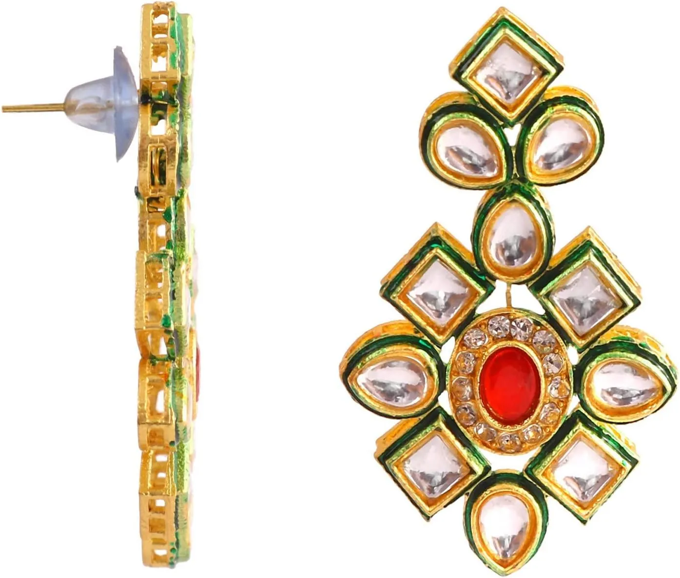 JewarHaat Necklace Layered Onyx Crystal Beads Gold Plated Pearl Polki Ad Cz Gold Tone Meena Work With Matching Earrings Long Jewelry Set For Women And Girls