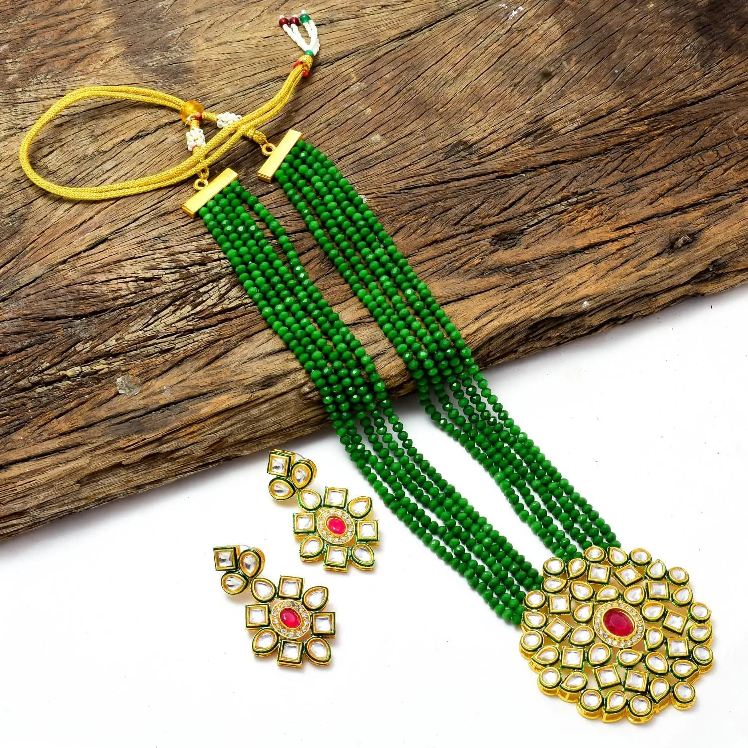 JewarHaat Necklace Layered Onyx Crystal Beads Gold Plated Pearl Polki Ad Cz Gold Tone Meena Work With Matching Earrings Long Jewelry Set For Women And Girls