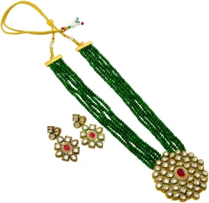 JewarHaat Necklace Layered Onyx Crystal Beads Gold Plated Pearl Polki Ad Cz Gold Tone Meena Work With Matching Earrings Long Jewelry Set For Women And Girls