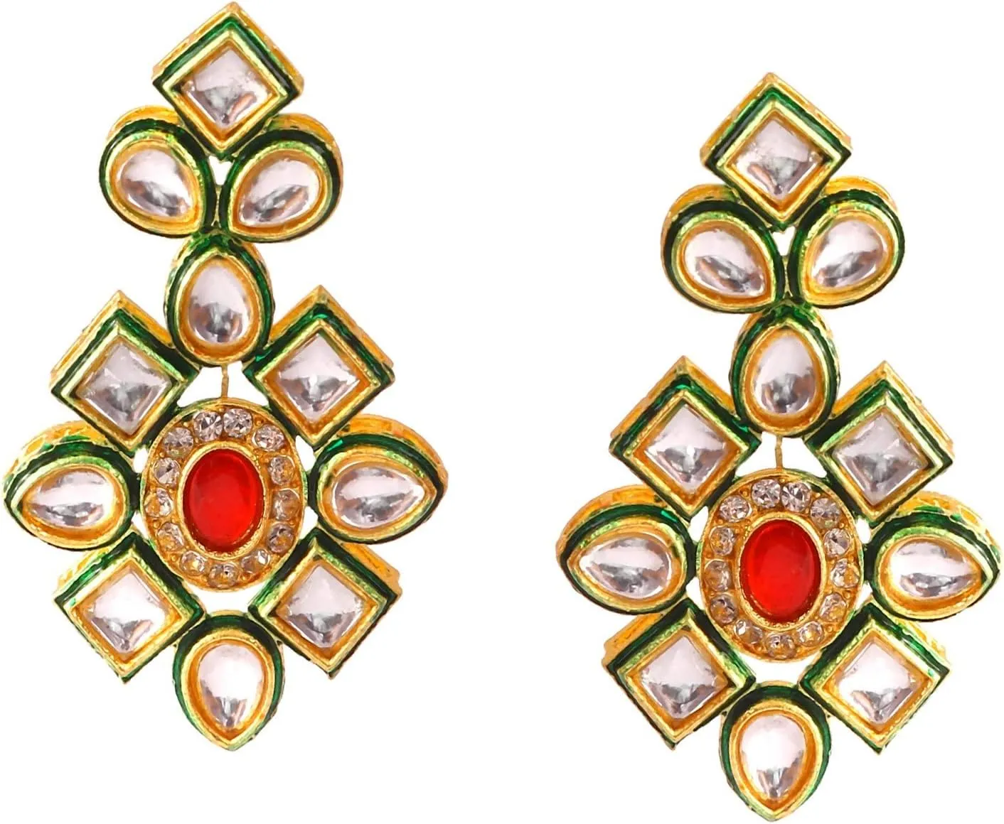 JewarHaat Necklace Layered Onyx Crystal Beads Gold Plated Pearl Polki Ad Cz Gold Tone Meena Work With Matching Earrings Long Jewelry Set For Women And Girls