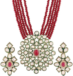 JewarHaat Necklace Layered Onyx Crystal Beads Gold Plated Pearl Polki Ad Cz Gold Tone Meena Work With Matching Earrings Long Jewelry Set For Women And Girls