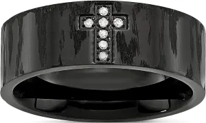 Jewelry By Sweet Pea Stainless Steel Polished and Matte 0.05Ct. Tw. Diamond Cross Ring (Width=8)