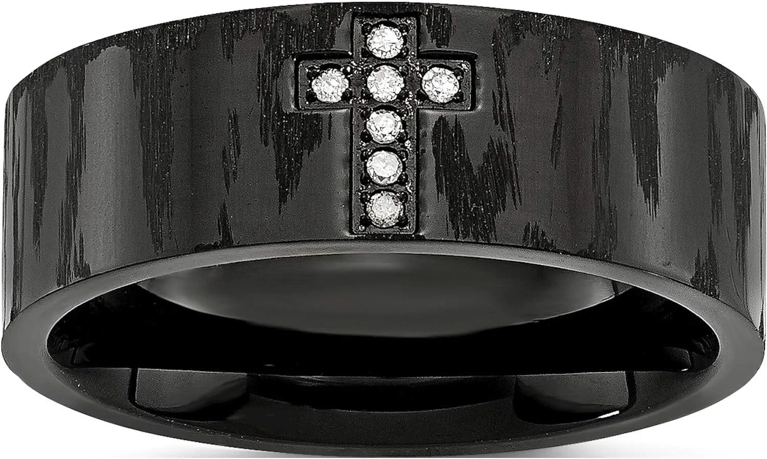 Jewelry By Sweet Pea Stainless Steel Polished and Matte 0.05Ct. Tw. Diamond Cross Ring (Width=8)