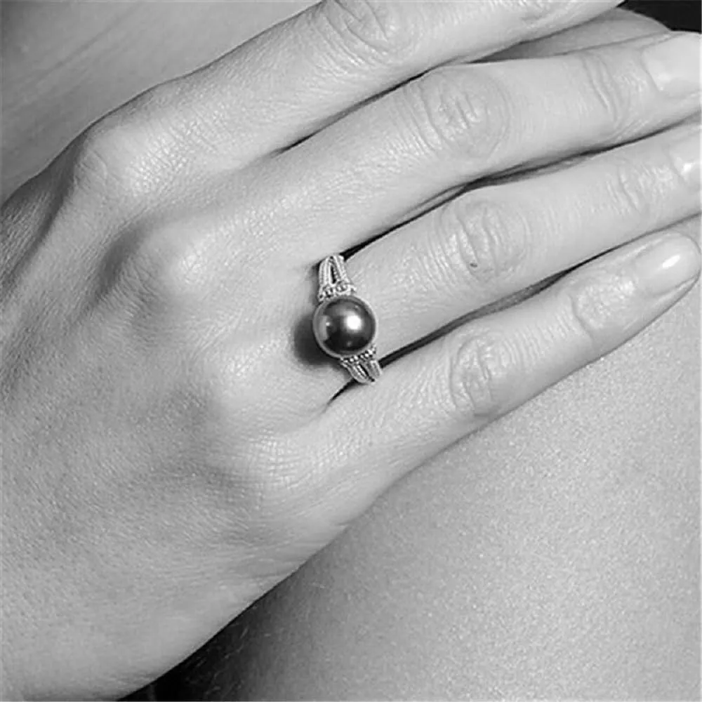 Jewelry Making Supplies 925 Sterling Silver Gray Pearl Ring Faux Carve Pearl Wedding Elegant Jewelry for Women Engagement Wedding Band Promise Female Round Cut Pearl Rings