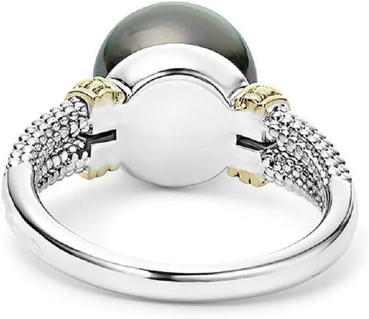 Jewelry Making Supplies 925 Sterling Silver Gray Pearl Ring Faux Carve Pearl Wedding Elegant Jewelry for Women Engagement Wedding Band Promise Female Round Cut Pearl Rings