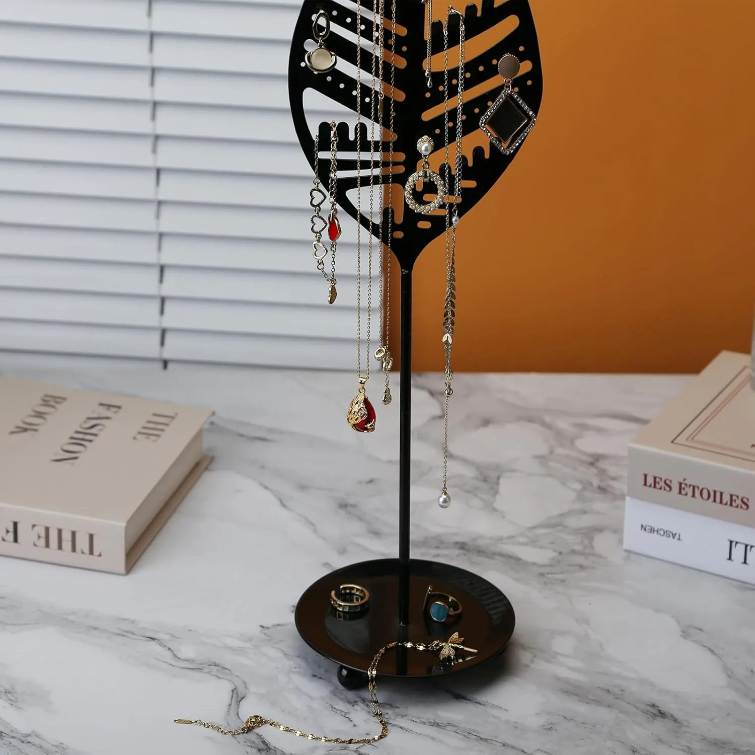 Jewelry Stand Jewelry Holder Organizer, Necklace Organizer with Ring Tray, Sturdy Jewelry Hanger for NecklaceJewelry Tower Storage Rack Tree for Bracelets Earrings Rings