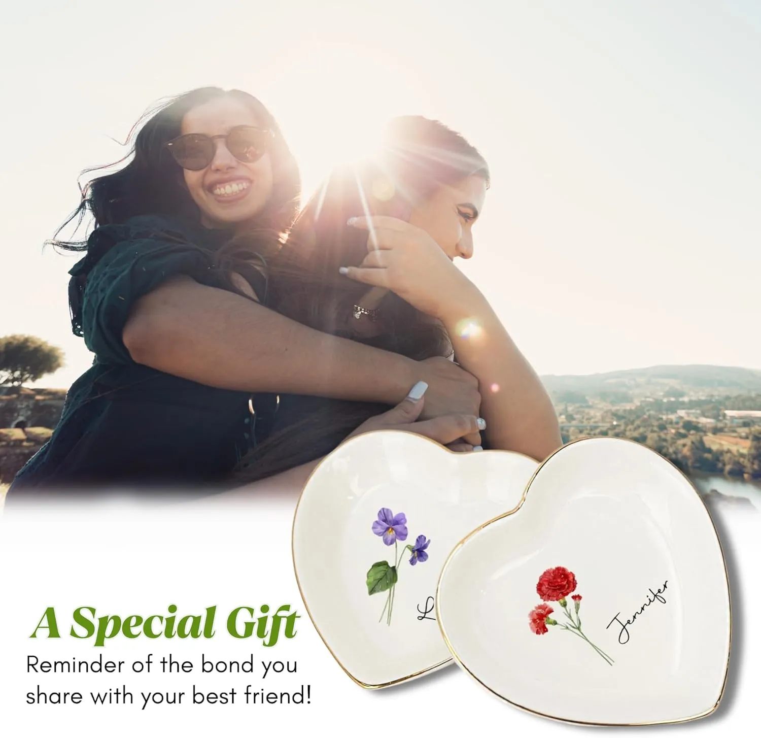 Jewelry Tray Dish Personalized Heart Shaped - Ring Dish Decorative Trinket Plate Birth Month Flower - Gifts for Her Mom Daughter Sister Best Friend Engagement Wedding Ring Holder