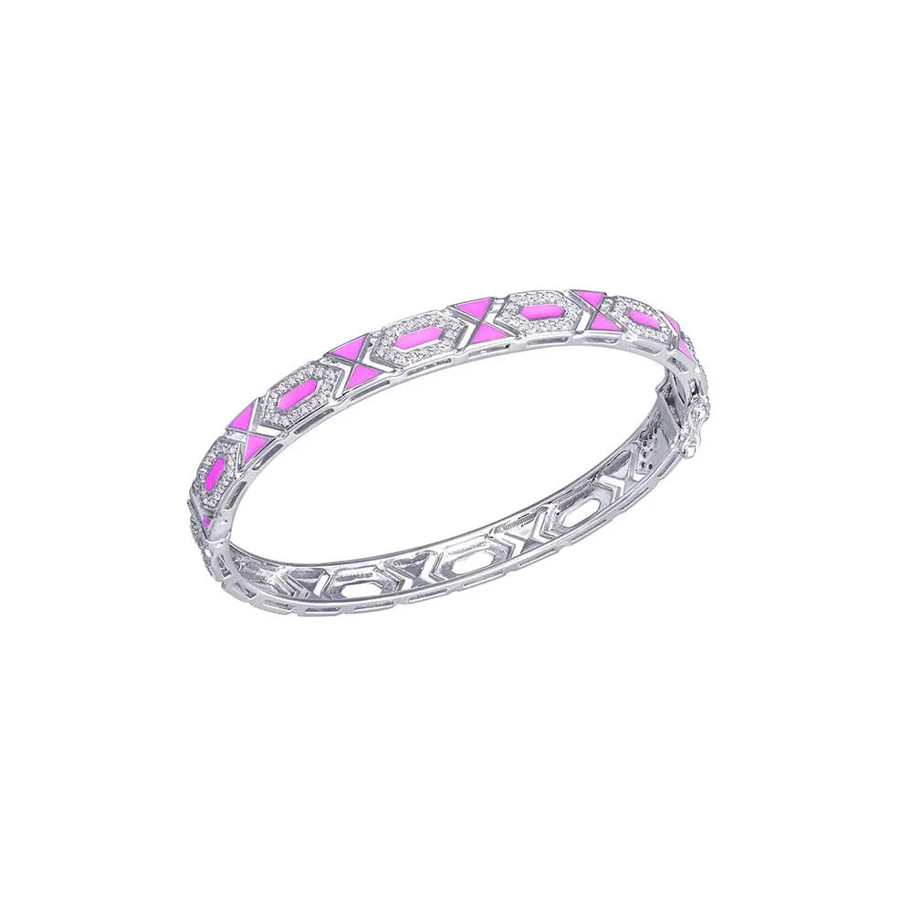 Kaj Fine Jewellery Oval Pink Enamel and Diamond Bangle in 18KT White Gold
