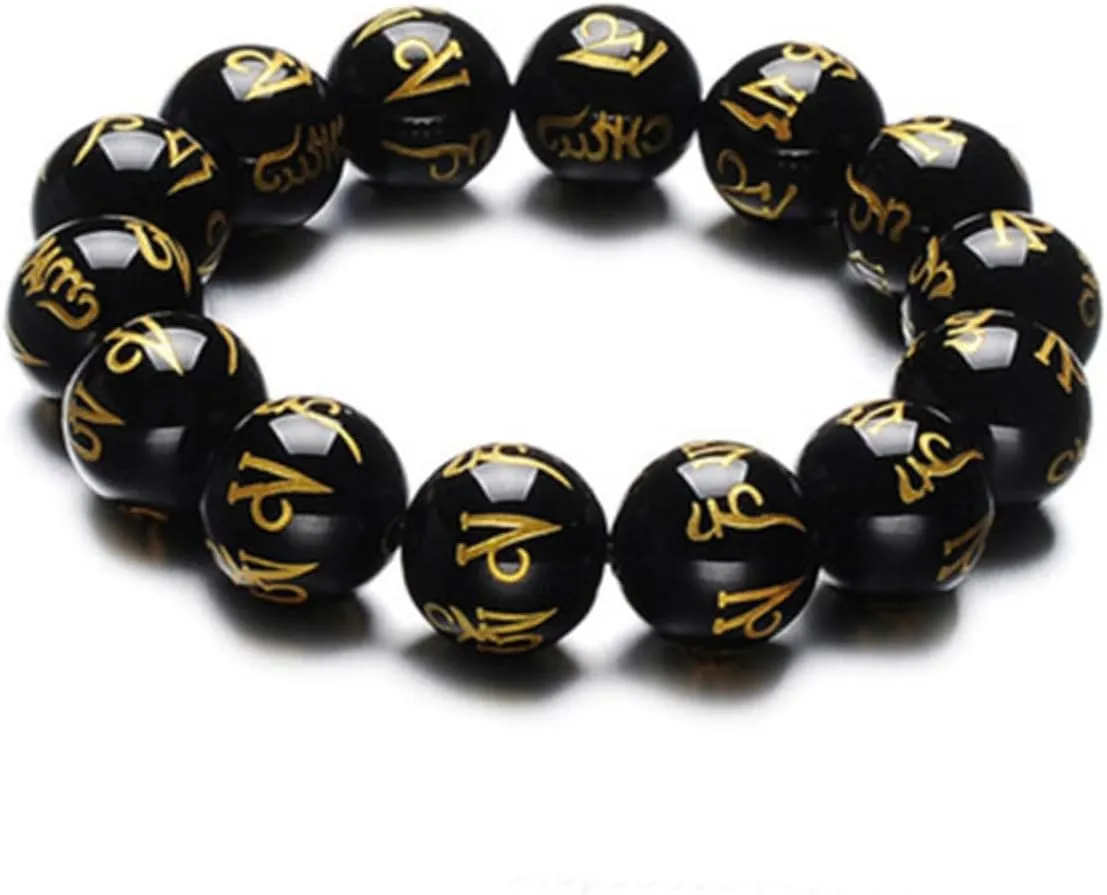 KESYOO Imitation Buddhism Prayer Beads Bracelet for Men & Women Om Hum Design Spiritual Meditation Bangle for Yoga and Mindfulness Practices