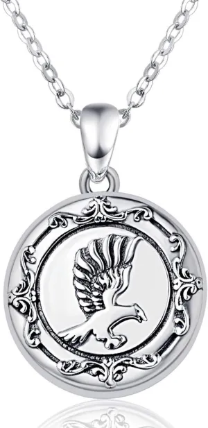 KINGWHYTE Eagle Locket Necklace S925 Sterling Silver Vintage Style Pictures Photo Locket Round Pendant Necklace Jewelry Gifts for Women