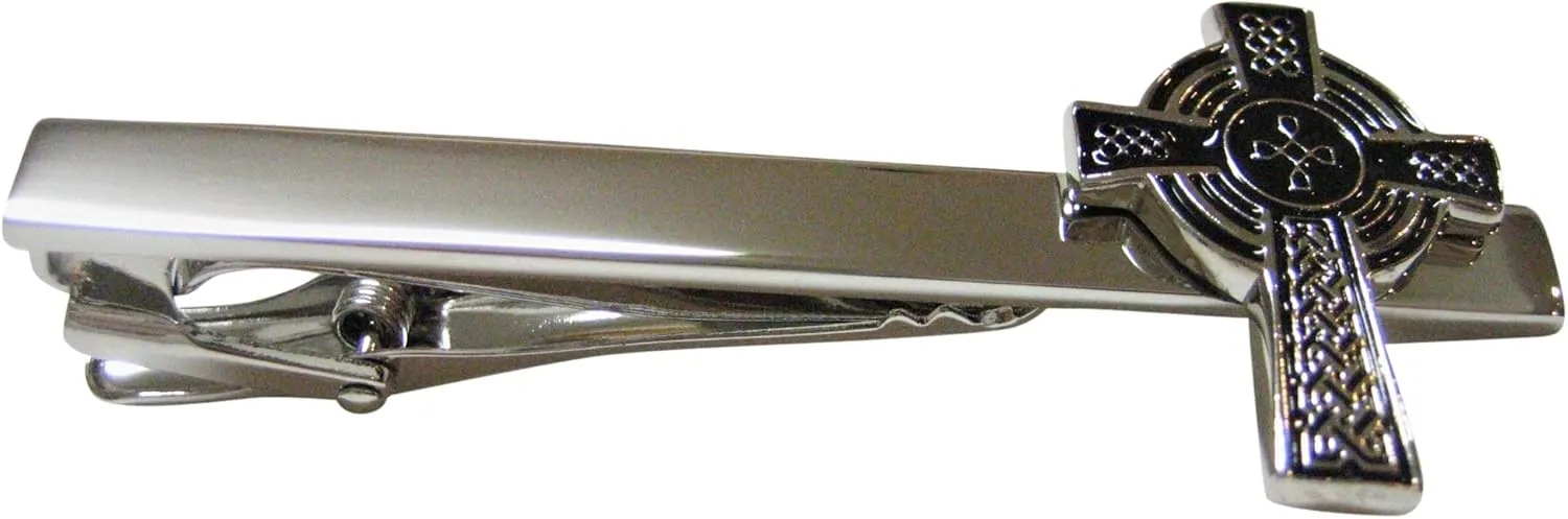 Kiola Designs Black and Silver Toned Textured Cross Square Tie Clip