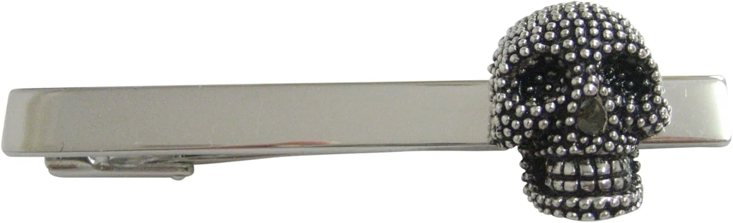 Kiola Designs Black and Silver Toned Textured Skull Head Square Tie Clip