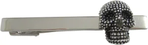 Kiola Designs Black and Silver Toned Textured Skull Head Square Tie Clip