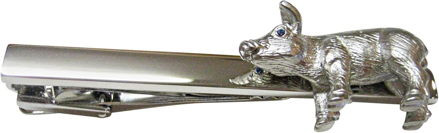 Kiola Designs Large Textured Silver Toned Pig Square Tie Clip