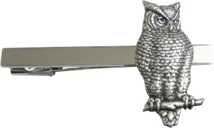 Kiola Designs Silver Toned Large Textured Owl Pendant Square Tie Clip