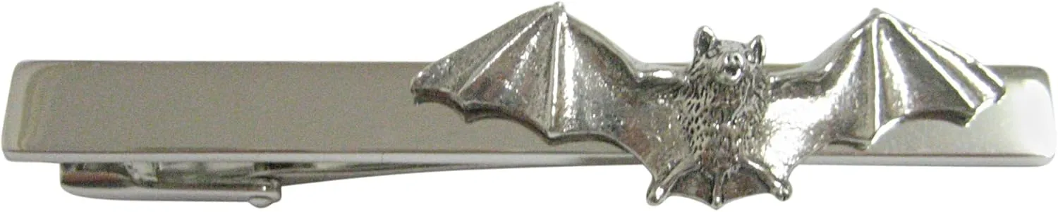 Kiola Designs Silver Toned Textured Bat Square Tie Clip
