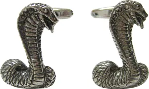 Kiola Designs Silver Toned Textured Cobra Snake Cufflinks