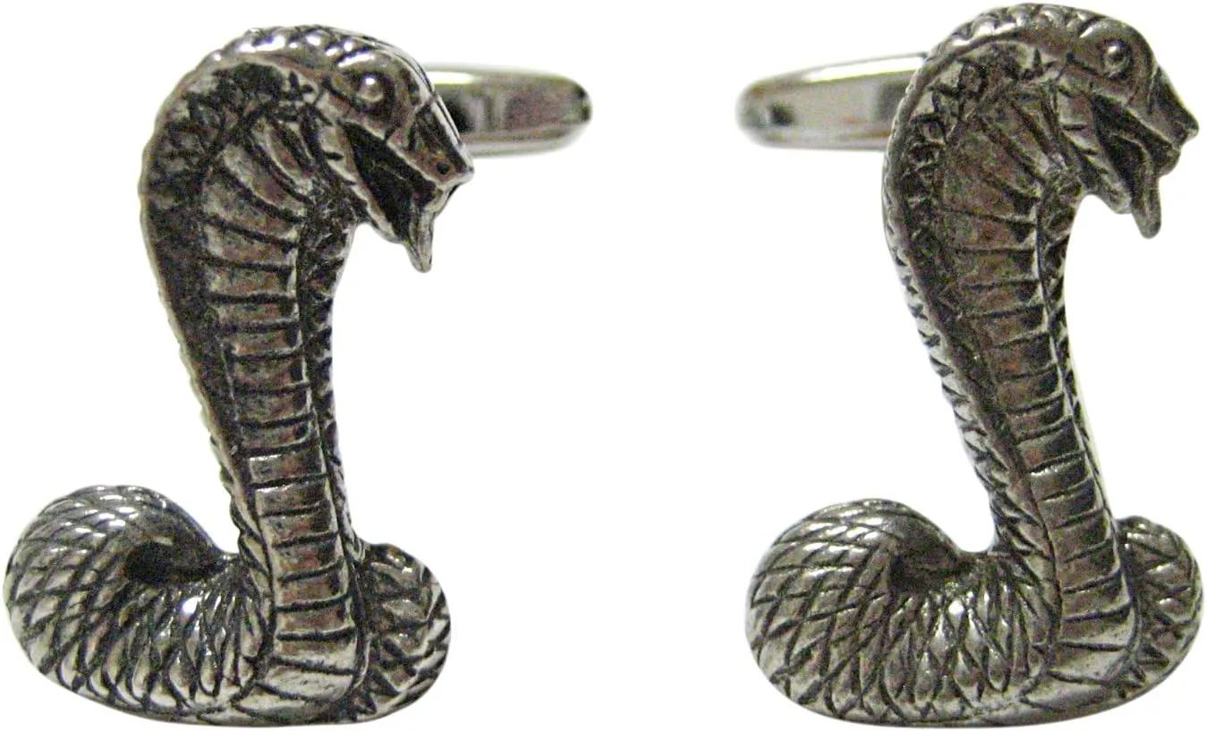 Kiola Designs Silver Toned Textured Cobra Snake Cufflinks