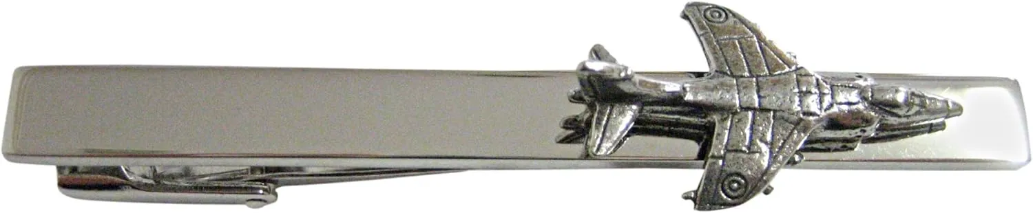 Kiola Designs Silver Toned Textured Harrier Jet Plane Square Tie Clip