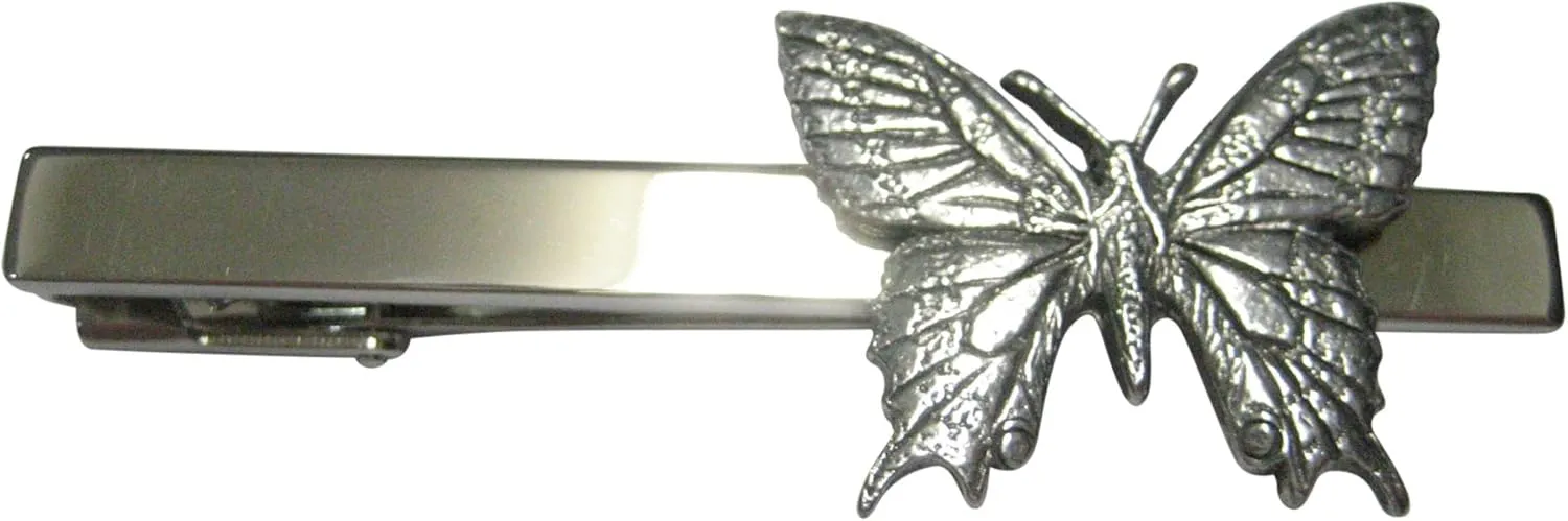 Kiola Designs Silver Toned Textured Large Butterfly Tie Clip