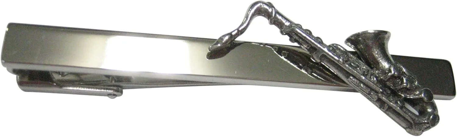 Kiola Designs Silver Toned Textured Musical Saxophone Square Tie Clip