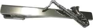 Kiola Designs Silver Toned Textured Musical Saxophone Square Tie Clip