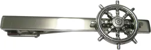 Kiola Designs Silver Toned Textured Nautical Helm Square Tie Clip