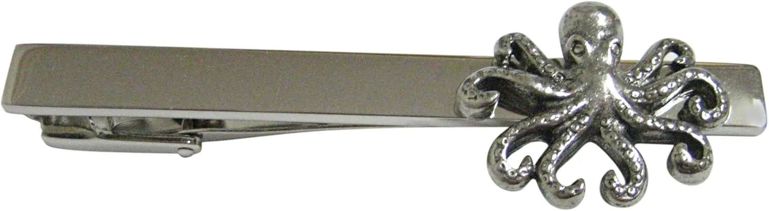 Kiola Designs Silver Toned Textured Octopus Square Tie Clip