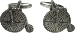 Kiola Designs Silver Toned Textured Penny Farthing Retro Bicycle Cufflinks