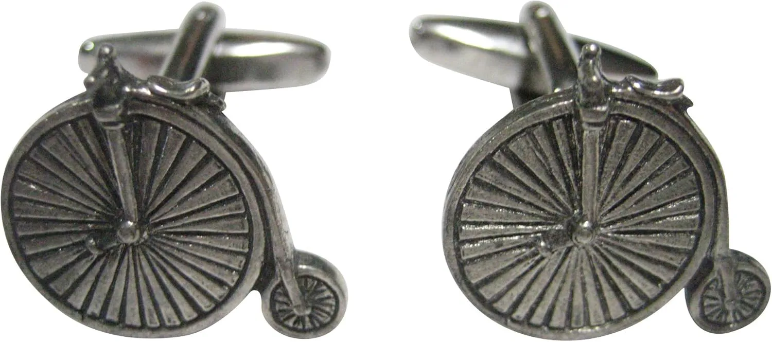 Kiola Designs Silver Toned Textured Penny Farthing Retro Bicycle Cufflinks