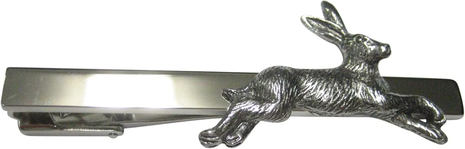 Kiola Designs Silver Toned Textured Running Rabbit Hare Square Tie Clip